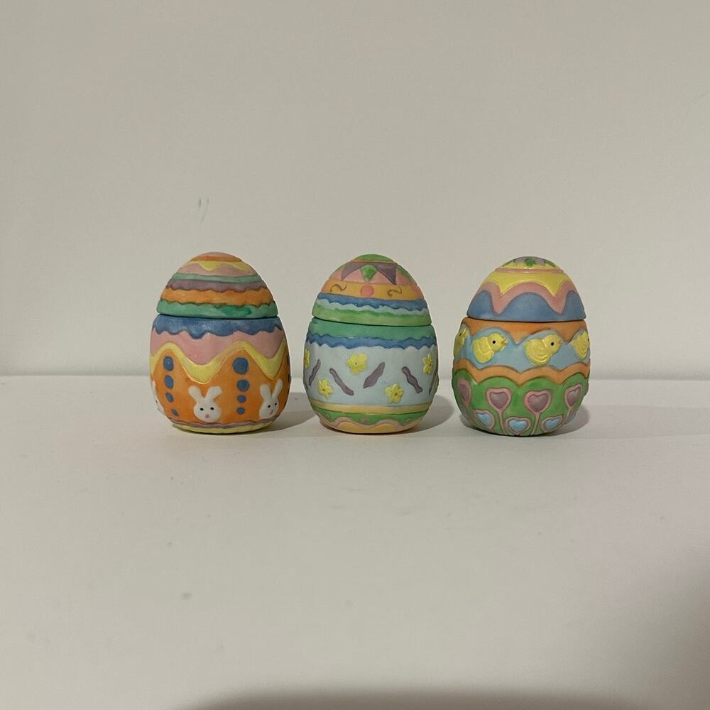 ABC Ceramic Easter Egg Candle Holders Pastel set of 3